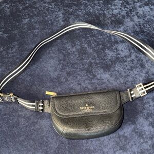 Kate Spade Black Belt Bag with Striped Strap